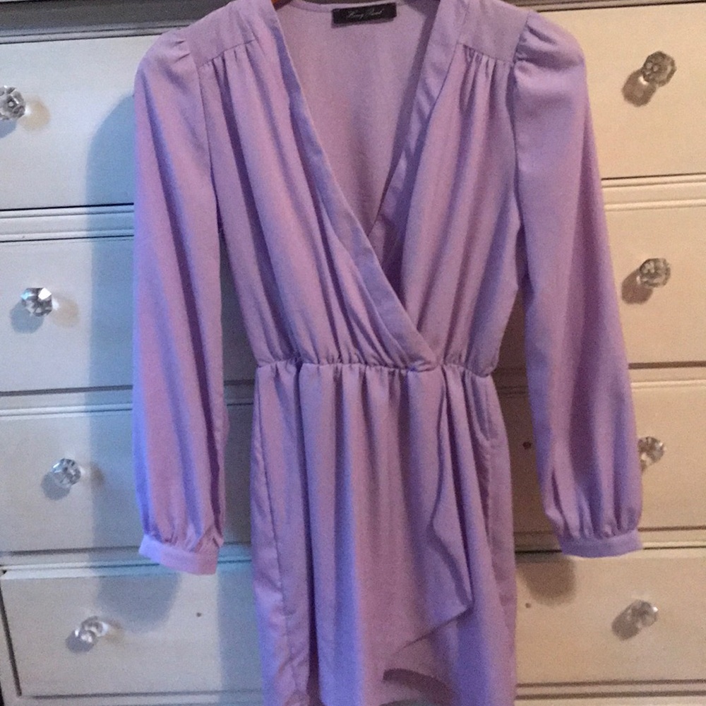 Purple v-neck wrap dress